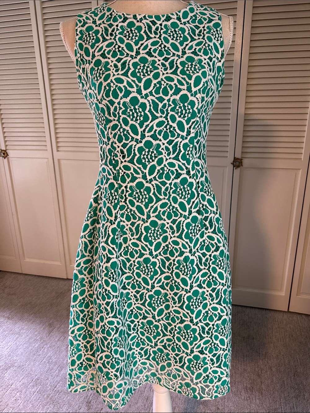 eva mendes for New York & Company Green and White Floral Lace Midi Dress